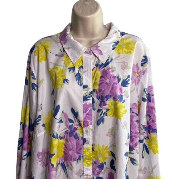 Talbots Womens Button Down Floral Blouse Shirt Plus Size 3X u White Purple Yello - Picture 2 of 9
